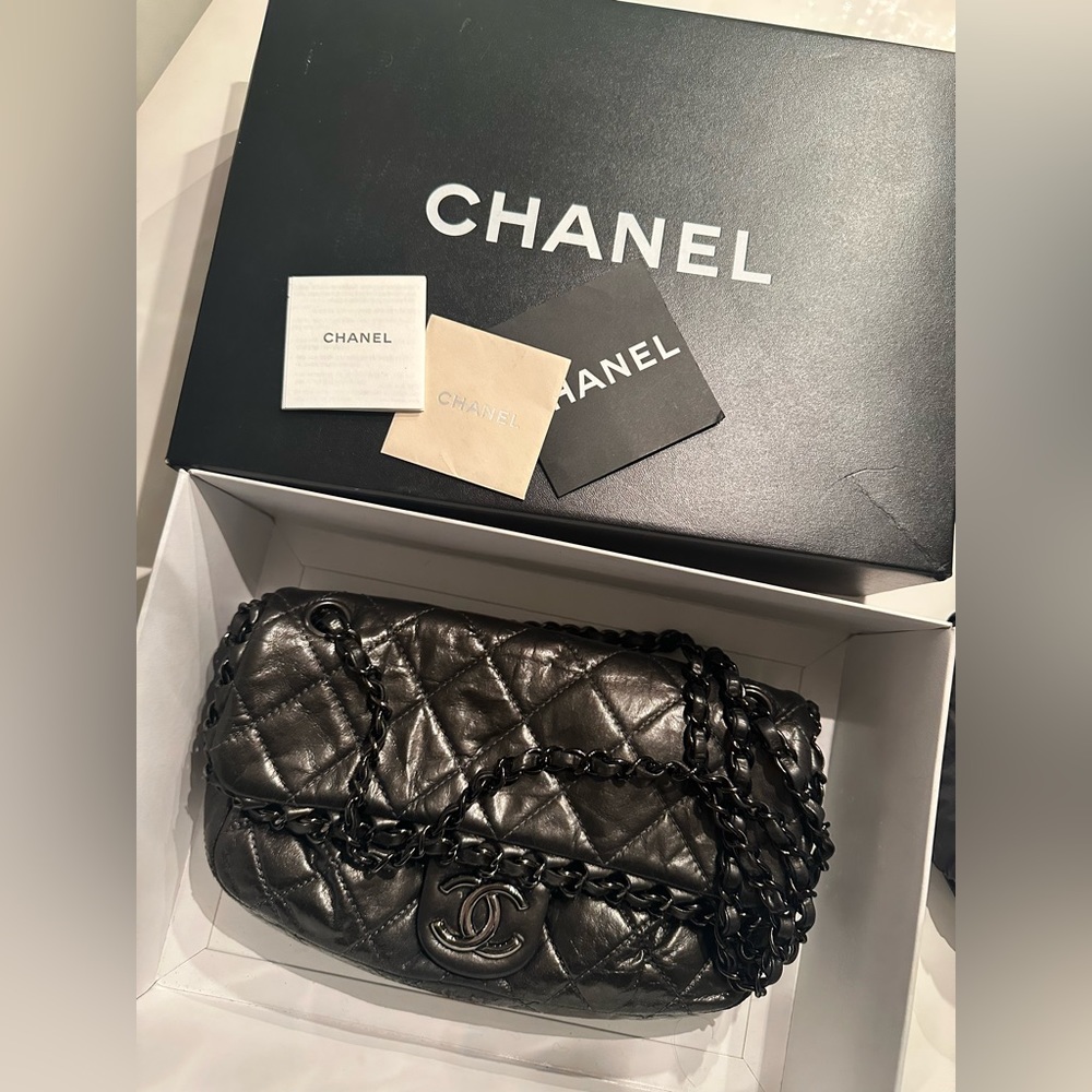 Limited edition Gunmetal chanel single flap